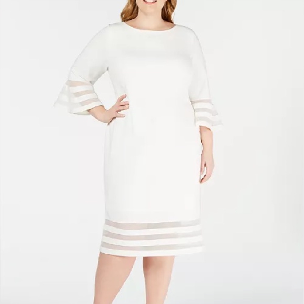 White Calvin Klein sheer mesh stripe dress
